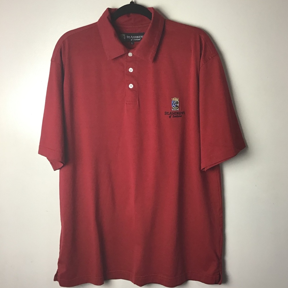 St.Andrews of Scotland red short sleeve golf polo. Large